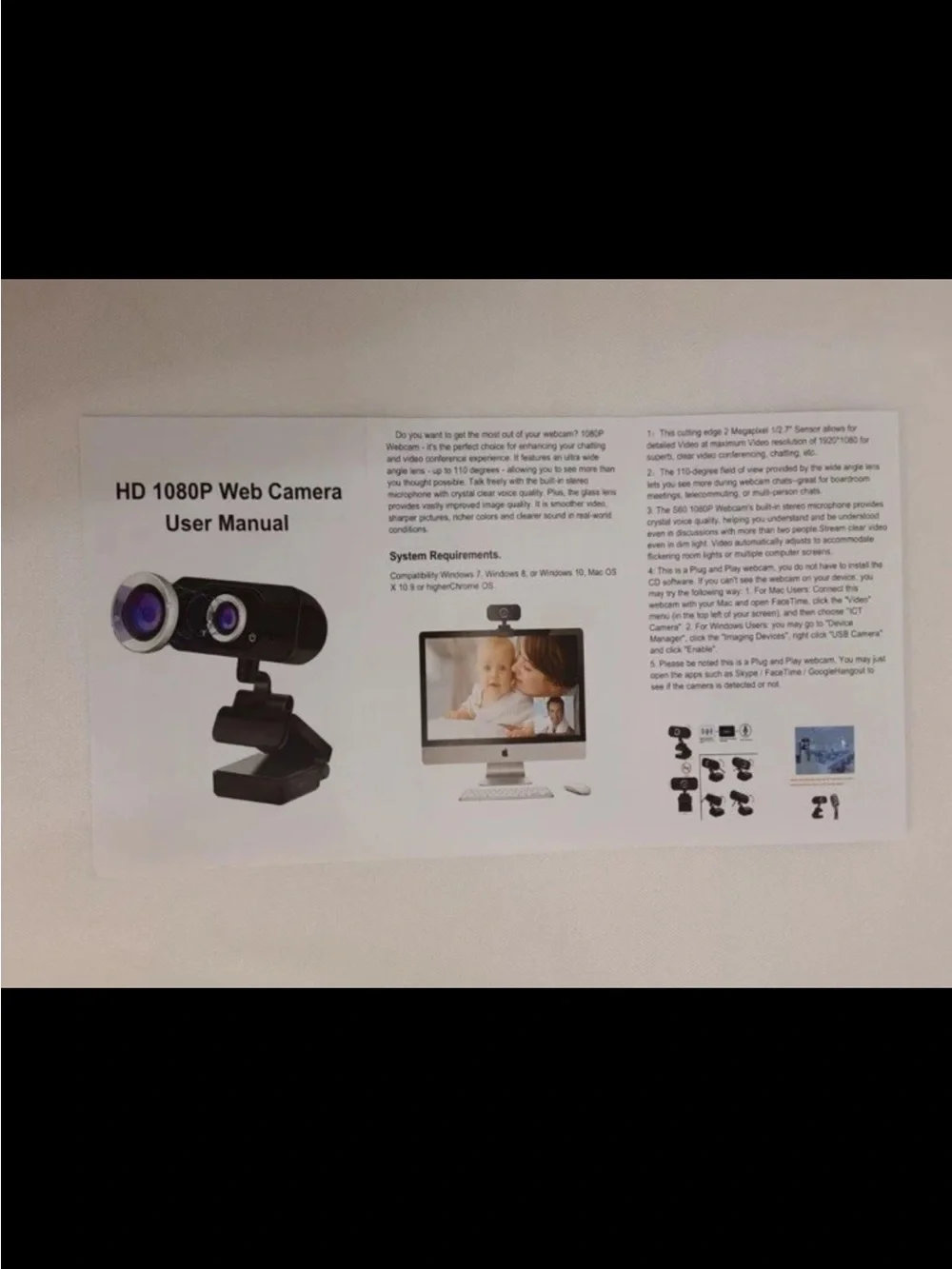 Muhoop HD 1080P Web Camera With Microphone, Wide Angle Lens,, Rotatable NIB